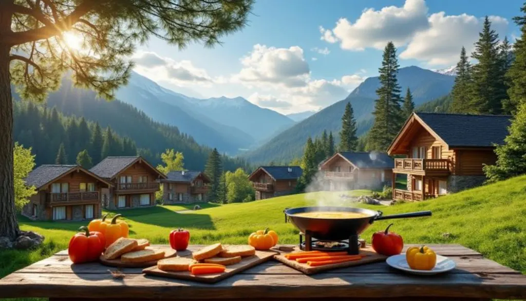 profitez d'un séjour inoubliable dans 7 chalets situés en pleine nature avec une fondue gourmande offerte pour un moment de détente et de convivialité.