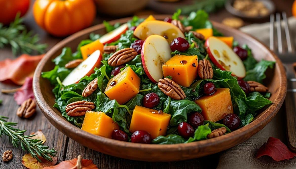 enjoy the flavors of autumn with this fall harvest salad, featuring fresh seasonal ingredients, vibrant colors, and a perfect balance of sweet and savory in every bite. experience autumn on a plate!