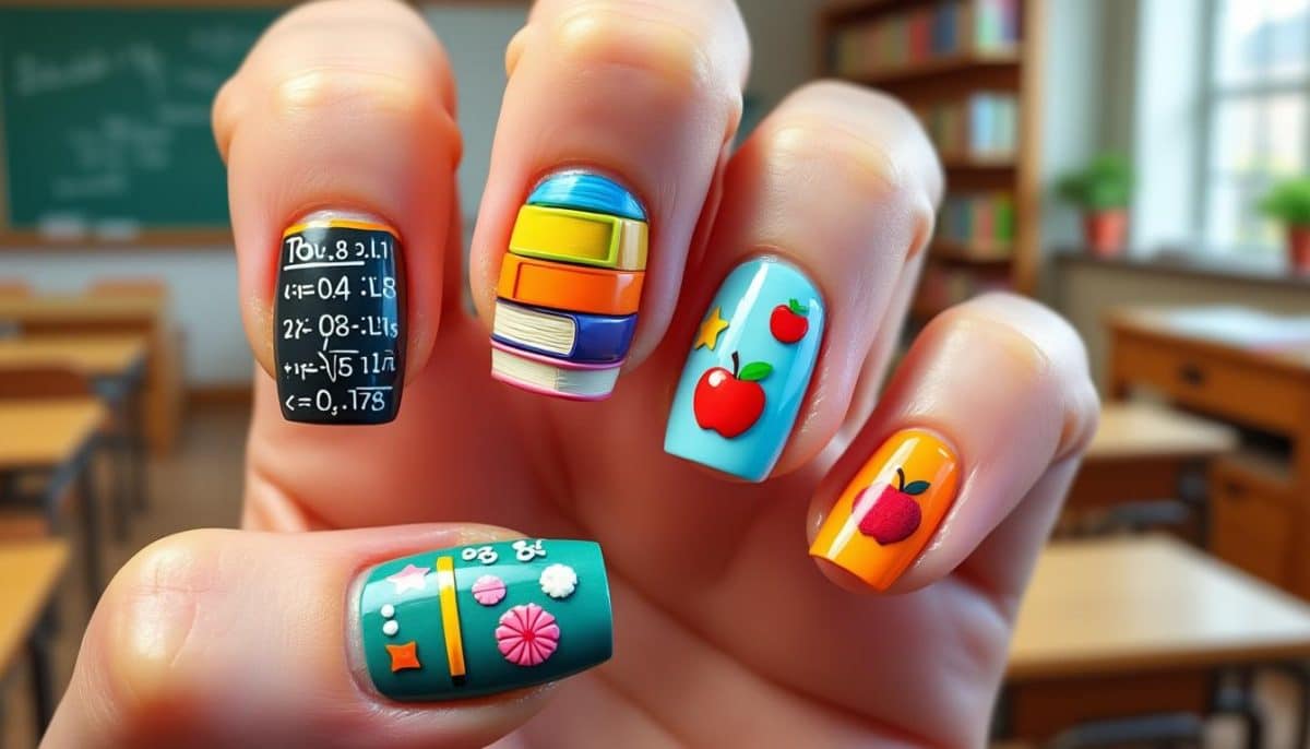discover creative teacher-themed nail designs that inspire learning and add fun to any classroom style! find ideas for educational and playful nail art perfect for teachers.