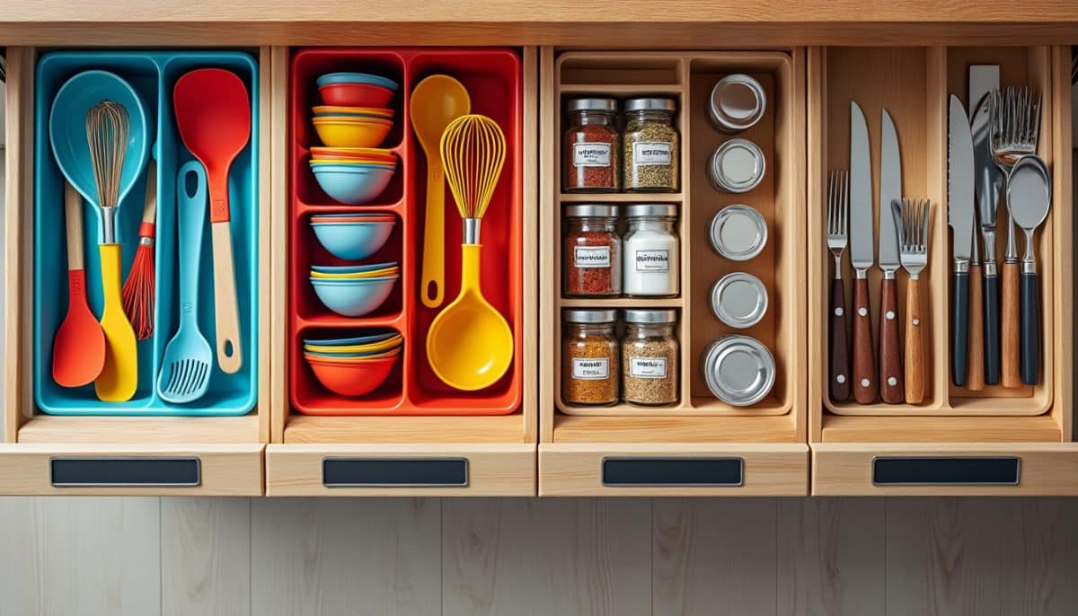 discover 4 simple diy kitchen drawer organization projects that will help you declutter, maximize space, and keep your kitchen essentials neatly arranged. easy ideas for a tidy, functional cooking space!