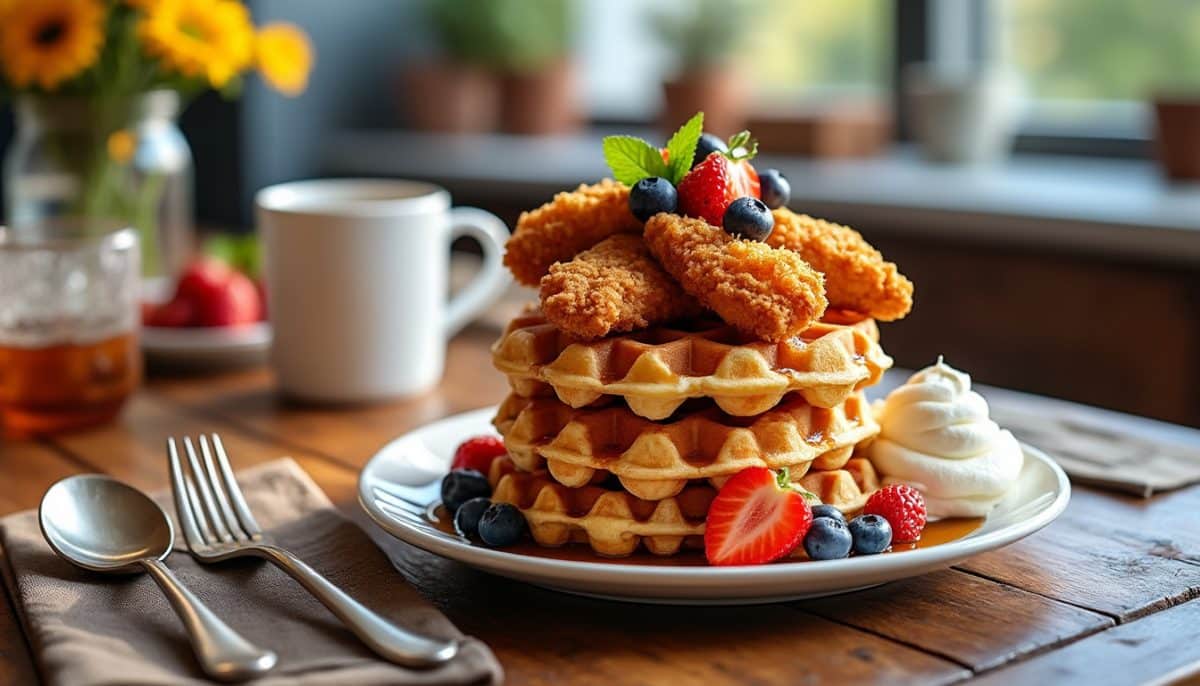 indulge in the ultimate brunch with our gluten-free chicken and waffles recipe! crispy, juicy chicken paired with fluffy gluten-free waffles create a delicious, allergy-friendly meal everyone will love.