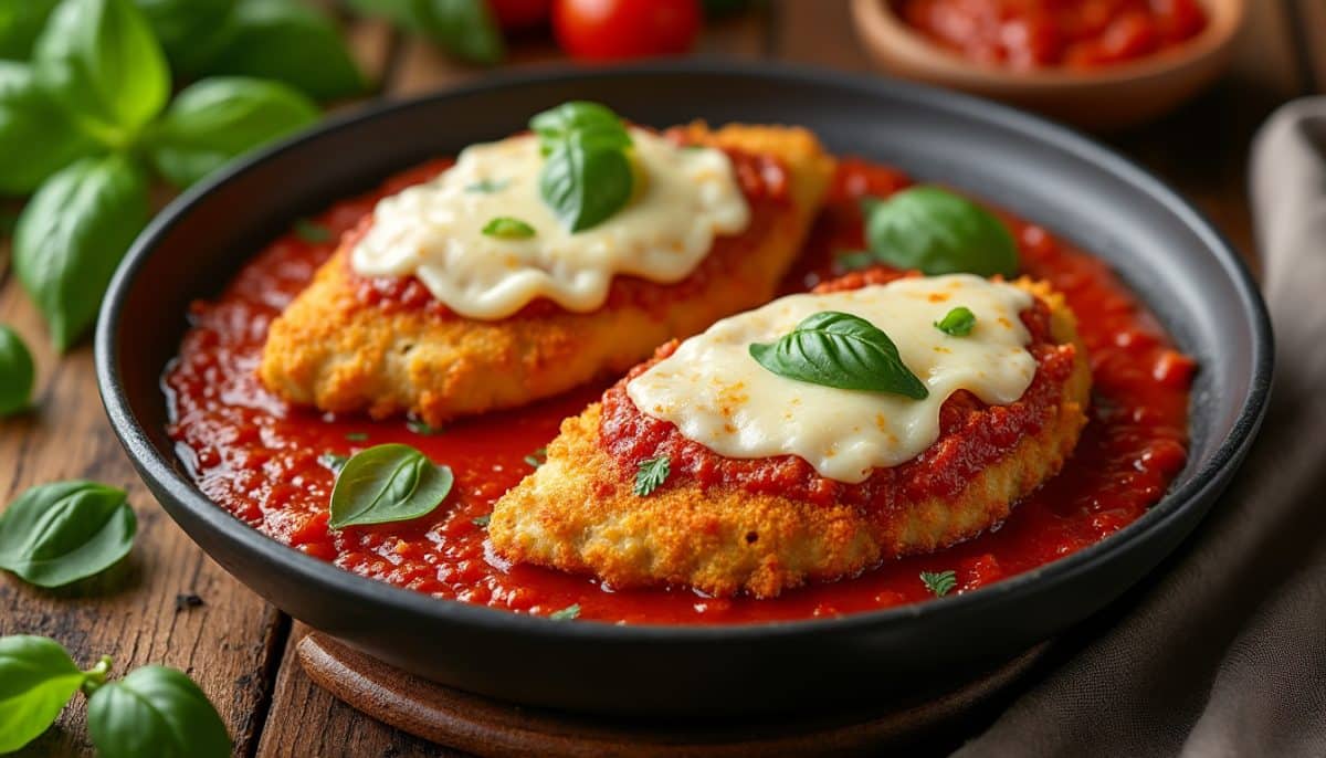 discover the ultimate gluten-free chicken parmesan, featuring a golden, crispy cheese crust and juicy chicken. perfect for a comforting, allergy-friendly dinner everyone will love.