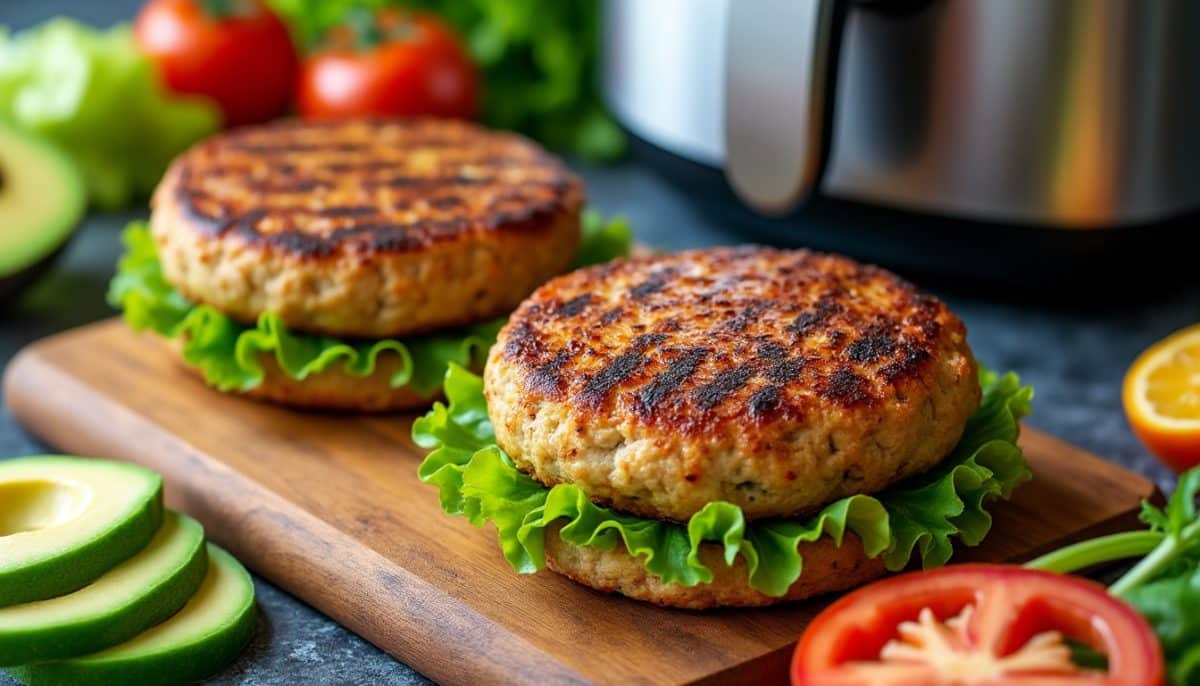enjoy delicious and juicy gluten-free turkey burgers made quickly in your air fryer. a healthy, easy recipe perfect for weeknight dinners or meal prep!