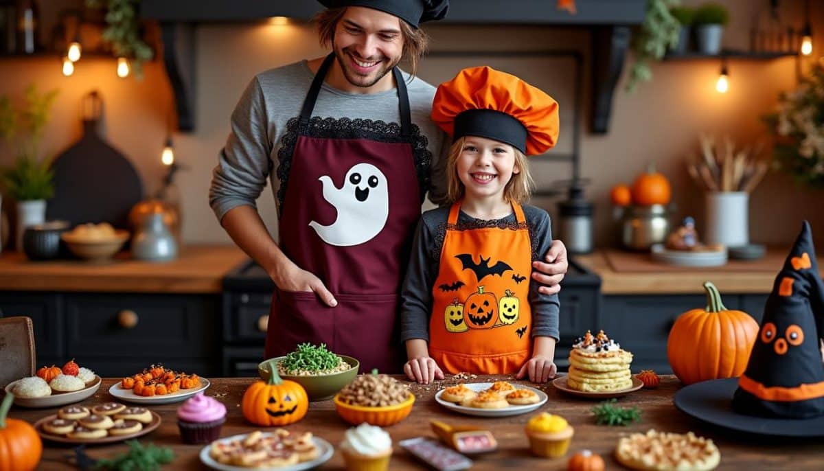 discover fun and festive halloween aprons for adults and kids, perfect for cooking, baking, and crafting. durable, stylish, and spooky designs for the whole family!