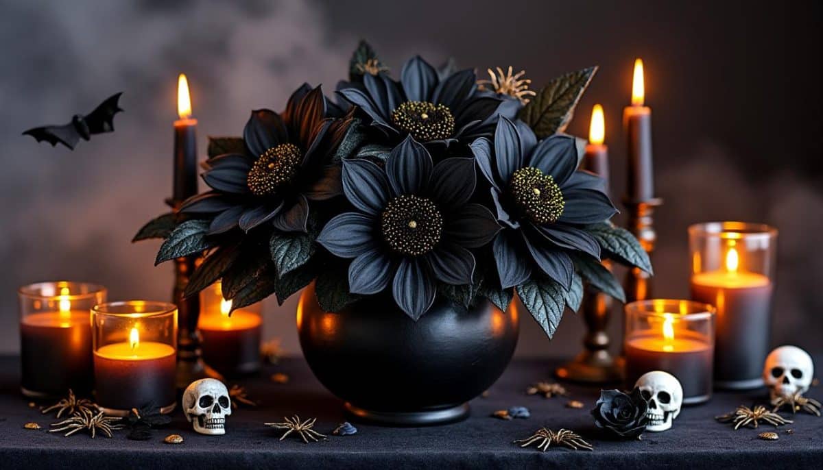 shop artificial black flowers, including stunning halloween roses and dahlias, perfect for spooky home décor, gothic arrangements, and festive floral displays.