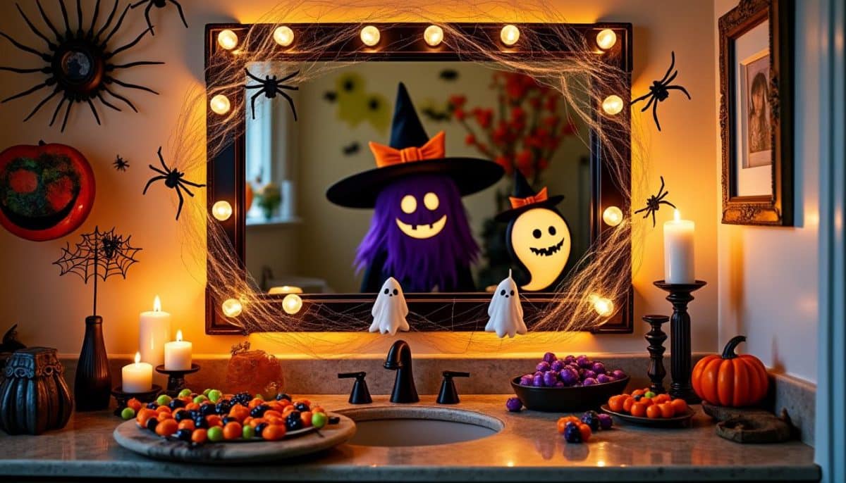 transform your bathroom into a spooky space with creative halloween mirror decorations. discover fun and easy ideas to make your mirror the centerpiece of your haunted bathroom!