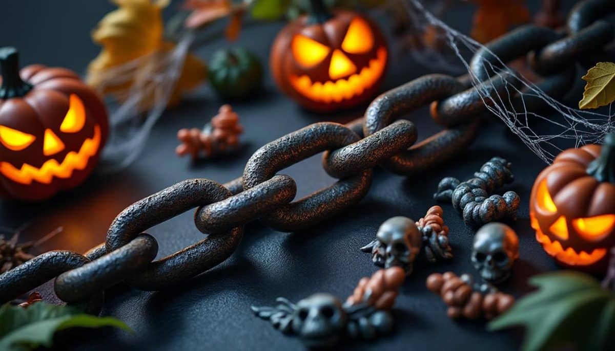 add a spooky touch to your halloween décor with decorative chains featuring a realistic rust and iron effect. perfect for haunted houses, parties, and outdoor displays.