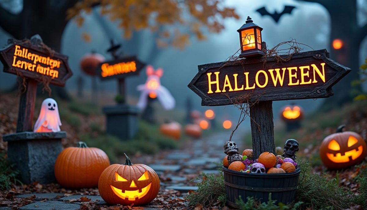 discover spooky and fun directional halloween cemetery sign posts to guide your guests through your haunted yard or party. perfect for diy decor and adding a chilling atmosphere to any halloween event.