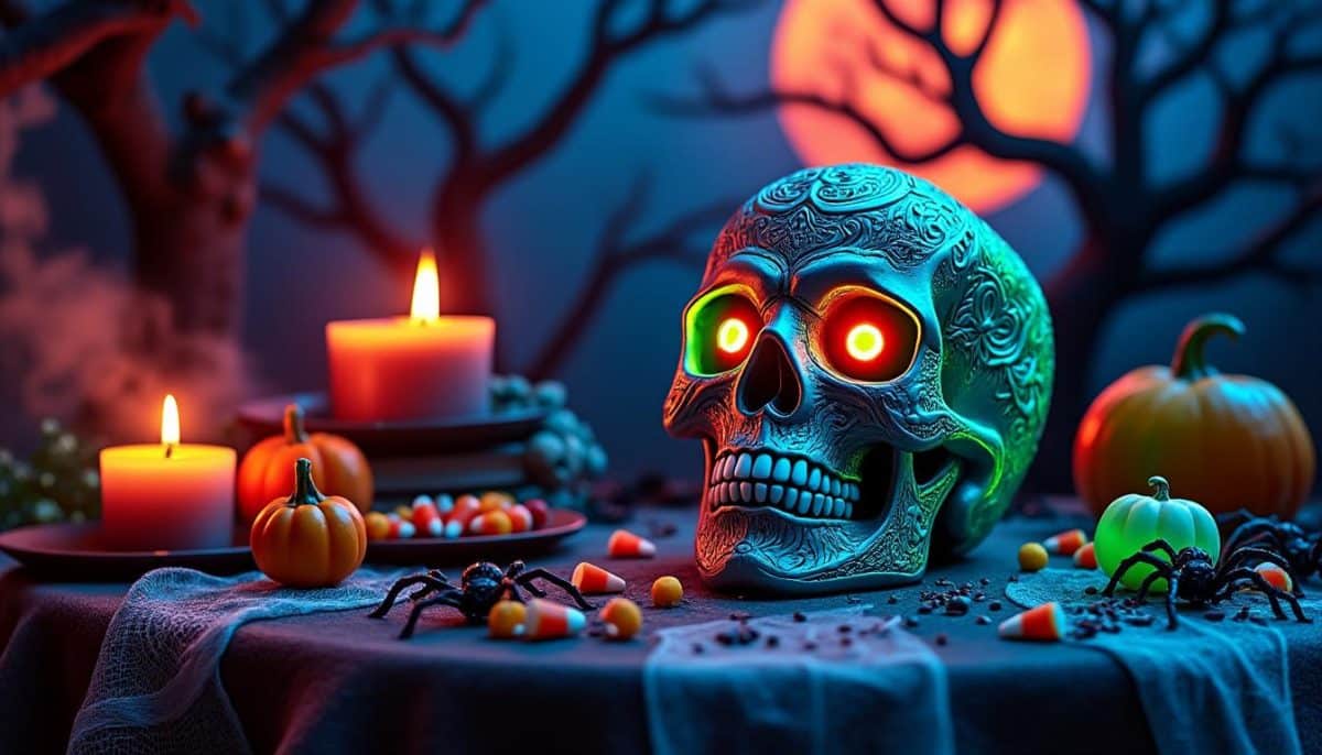 illuminate your halloween decor with our glowing skull featuring led eyes! perfect for spooky parties or haunted houses, this eerie skull adds a chilling glow to any setting. easy to use and eye-catching—get yours for a frightfully fun halloween!