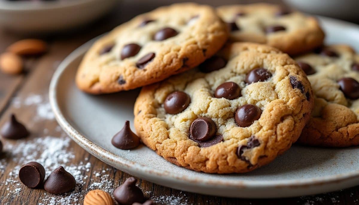 enjoy delicious gluten-free almond flour chocolate chip cookies with perfectly crispy edges. easy to make, chewy in the center, and packed with rich chocolate flavor. perfect for any occasion!