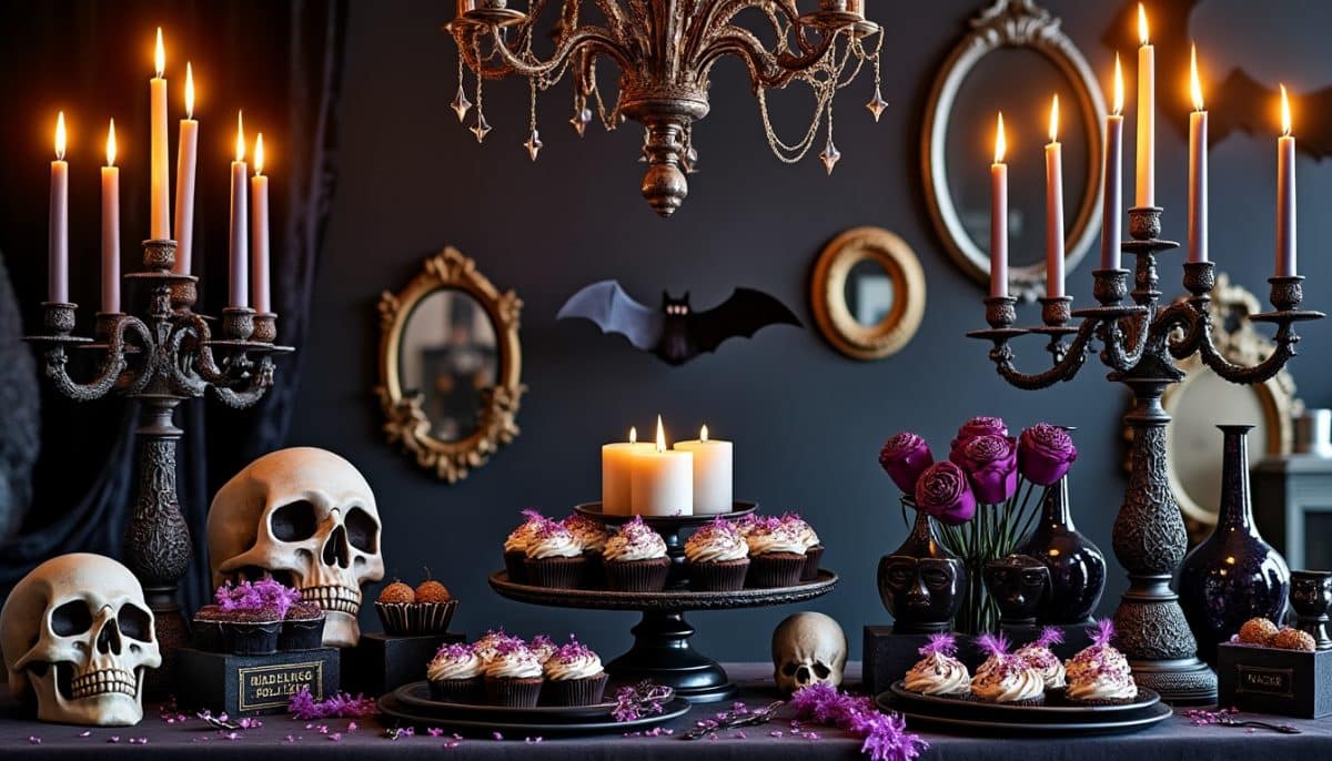 discover how to create a stunning gothic revival halloween look on a budget with elegant candelabras and spooky skulls. transform your space with affordable decor for a dramatic, haunting atmosphere.
