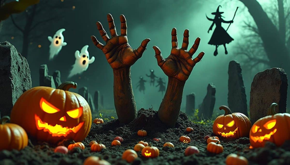 enhance your halloween display with realistic ground bursting hands props. perfect for creating a spooky, lifelike effect in your yard or haunted house. durable and creepy decorations for the ultimate scary ambiance.