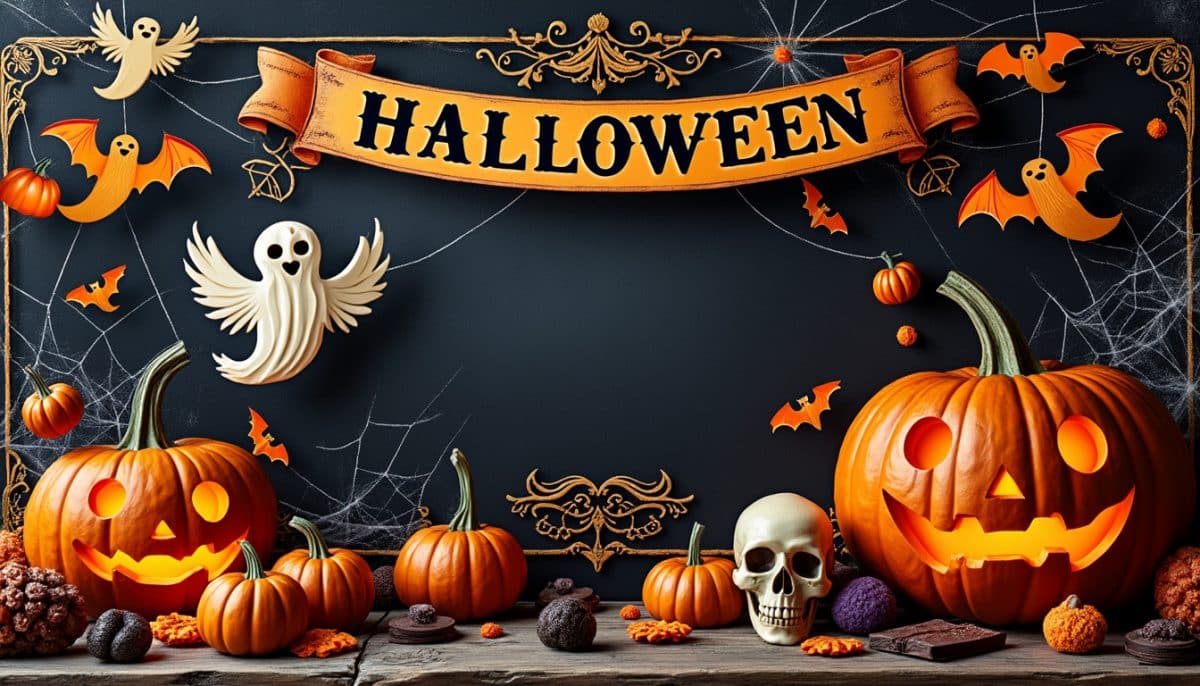discover vintage-inspired halloween banners and garlands featuring unique typography. perfect for spooky parties and classic holiday décor. shop now for the best halloween decorations!