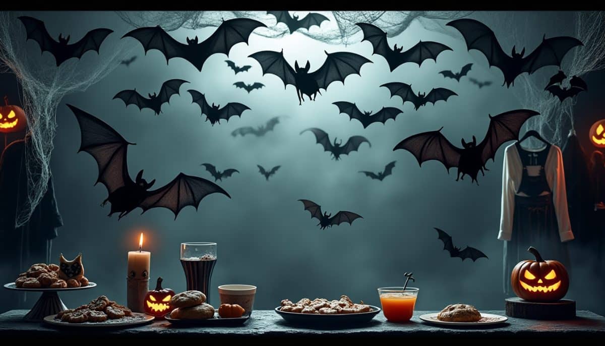 transform your space with our realistic halloween bat swarm decorations. perfect for ceilings, these lifelike bats create a spooky, immersive atmosphere for your halloween party or haunted house.
