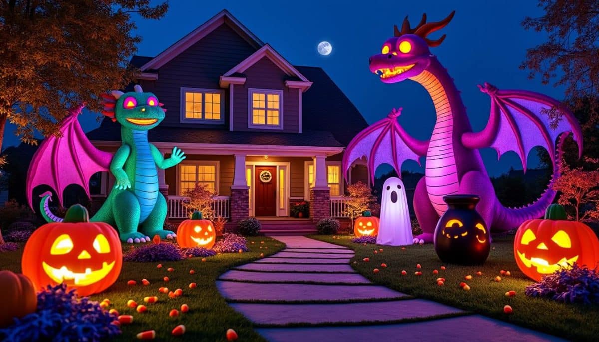 discover a spooky selection of halloween monster inflatables, including dragons and fantastical creatures, perfect for transforming your yard into a frightful fun zone this halloween season.