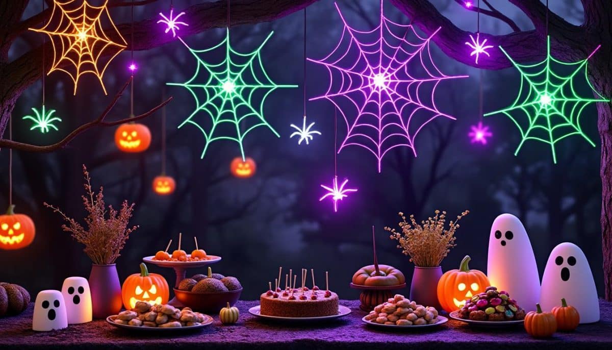 add a spooky glow to your halloween decor with led spider webs. these illuminated webs are perfect for indoor or outdoor use, creating a hauntingly festive atmosphere for any celebration.