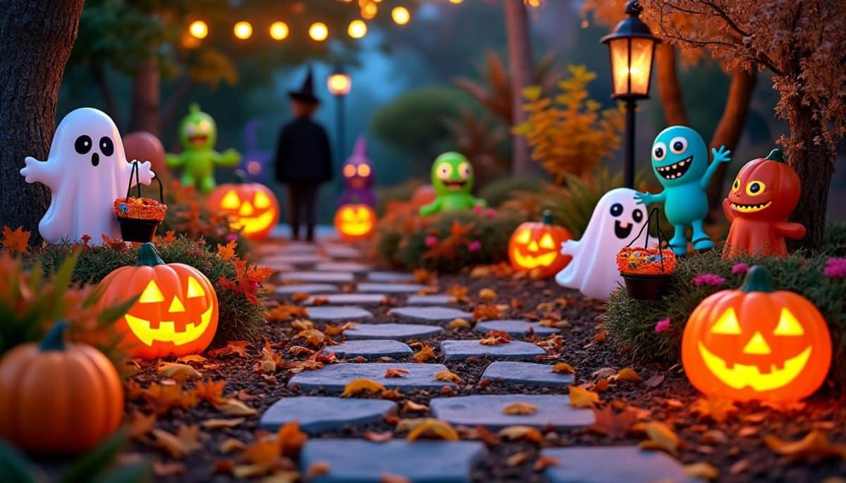 illuminate your halloween garden walkway with solar pathway lights. eco-friendly, easy to install, and perfect for spooky outdoor decorations. shop now for festive lighting!